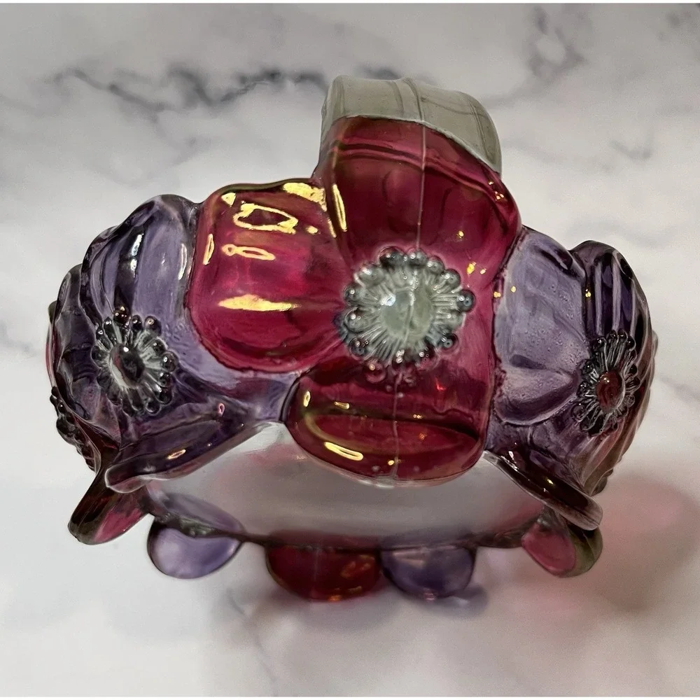 Glass Basket Small Bowl Vintage Westmoreland Dogwood Flower Unique Handle